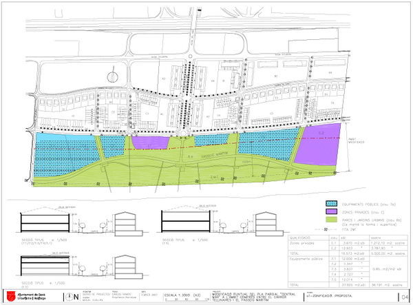 Plano detallado de la modificación del plan parcial de Central Mar entre la calle Tellinaires y el paseo marítimo de Gavà Mar (Febrero de 2007)